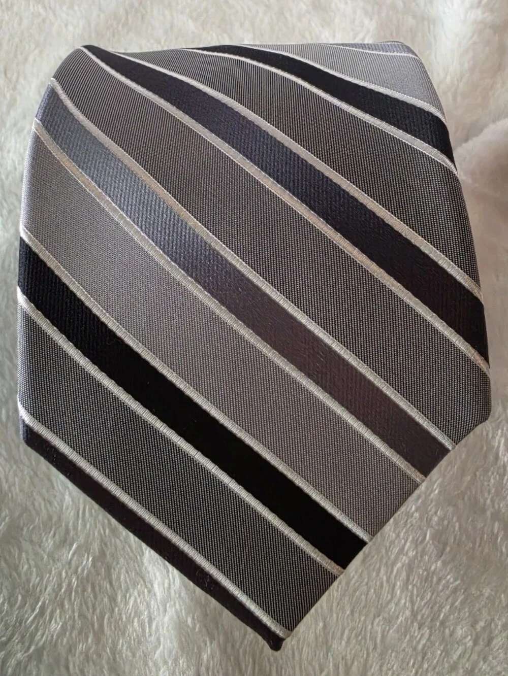 Mens Necktie Stafford Grey and Black Striped Tie